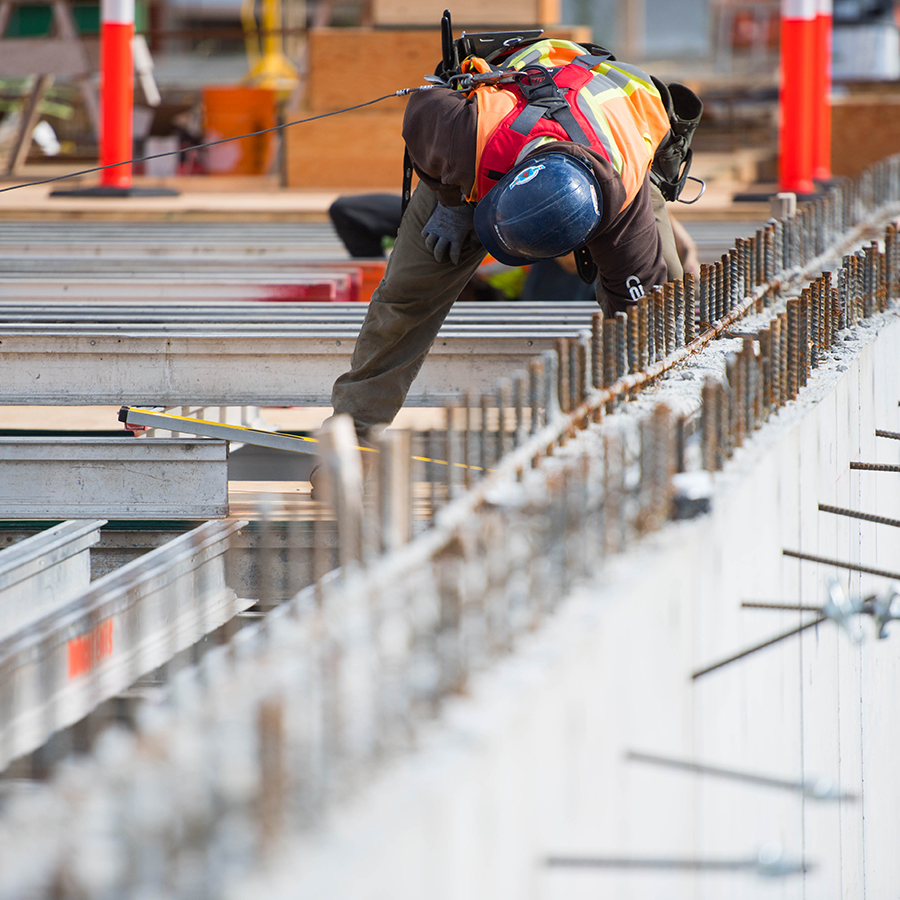 Harnessed worker on site