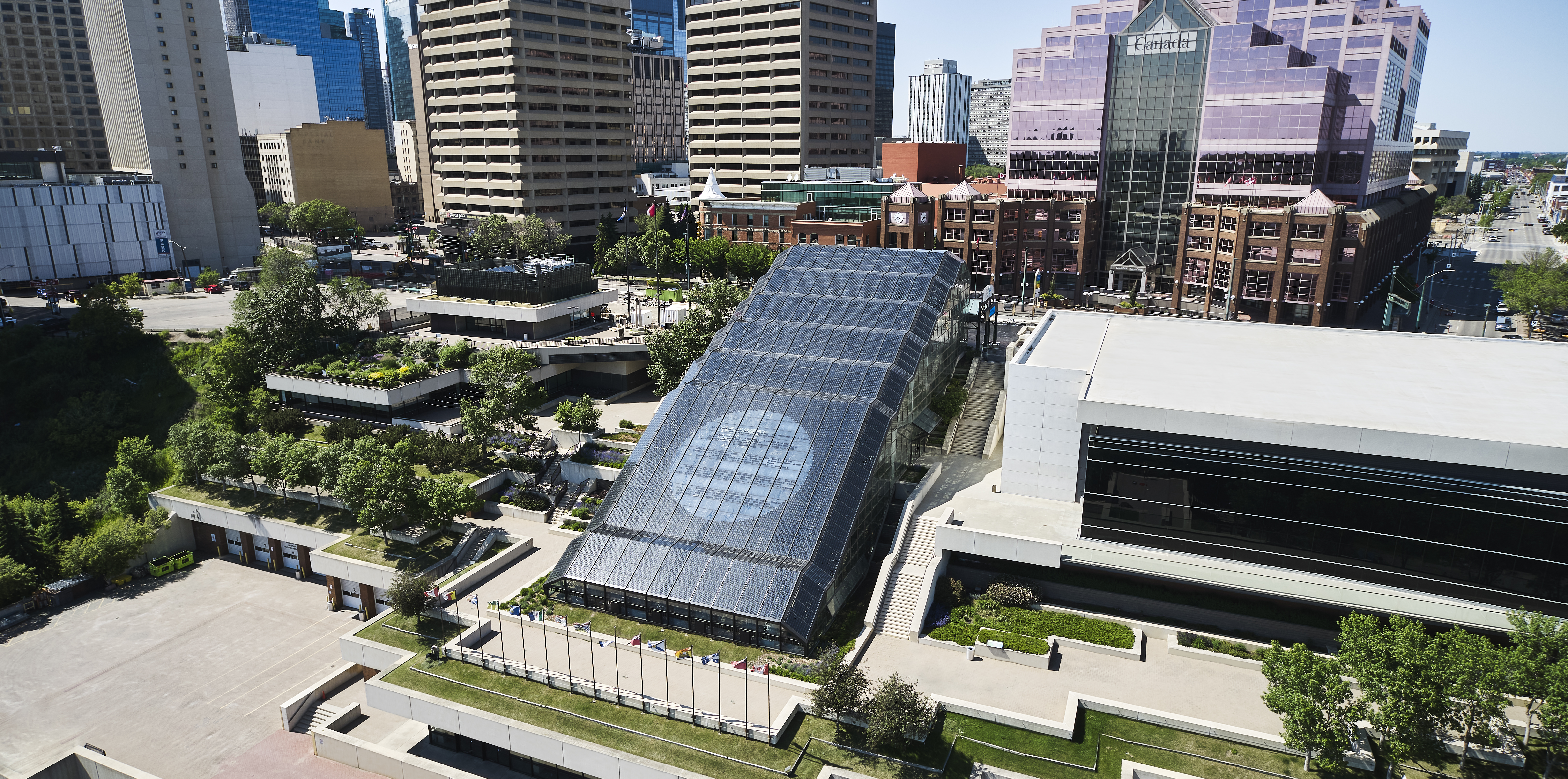 Aerial view of the Edmonton Convention Centre