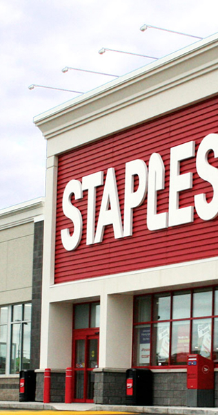 Exterior of the Fairview Boulevard Plaza showing the Staples entrance