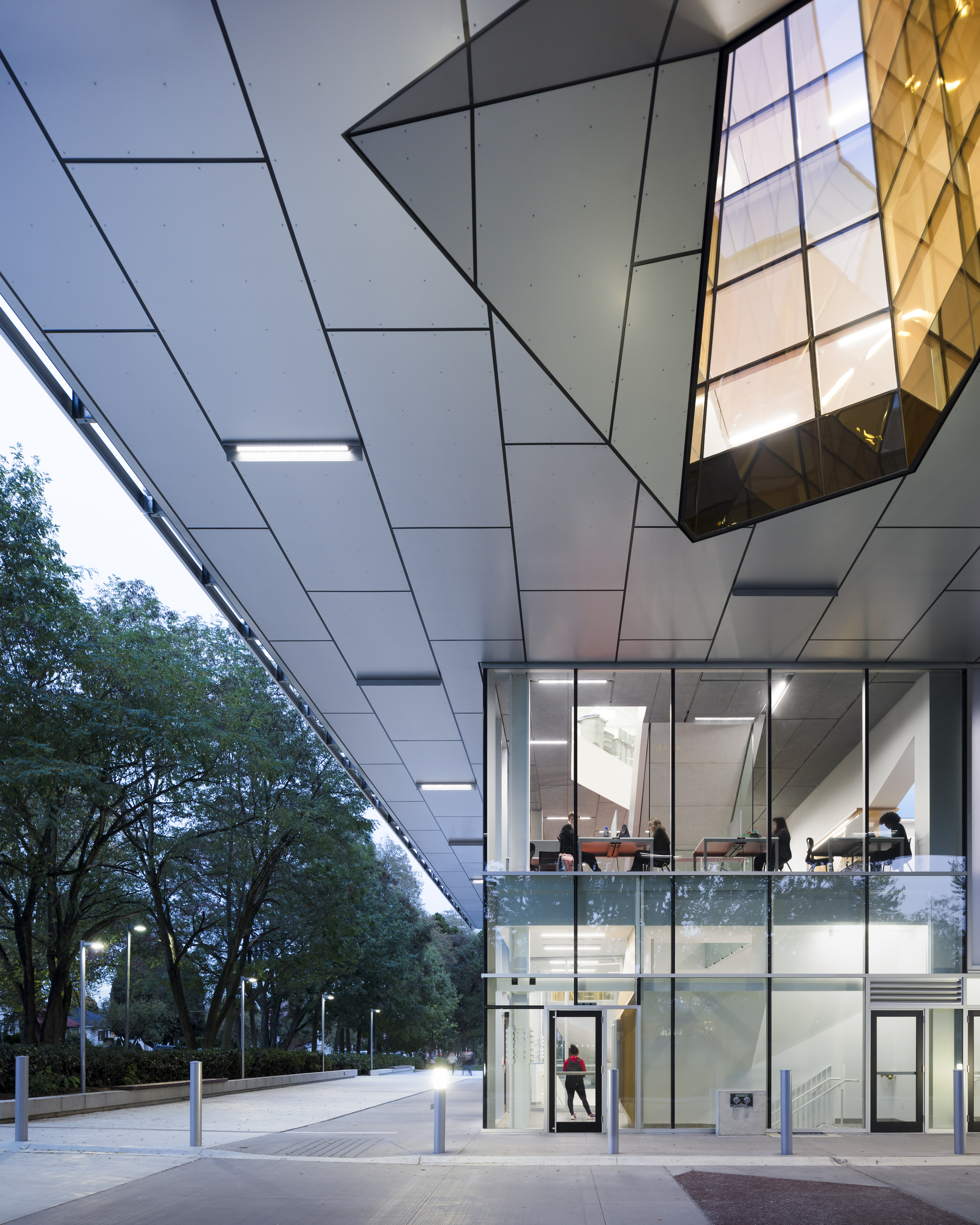 Exterior of Langara showing unique geometric roof details