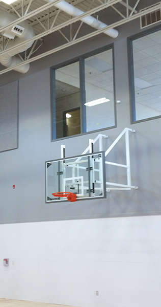 Close up of the basketball hoop in the Nanuk Community Centre