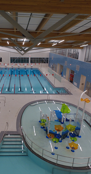 Interior of the Quarry Park Recreation Centre showing pool area
