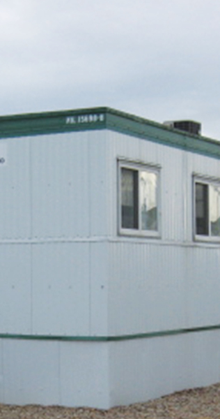 Close up exterior view of modular unit on site