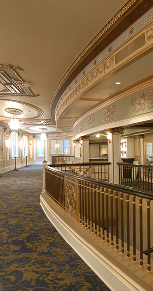 Hallway with Art Deco Railing with Pediment and Ceiling Designs