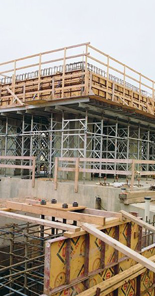 Concrete Formwork Details with Rebar and Scaffolding
