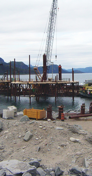 Construction Progress with Offshore Structural Steel, Caissons and Crane
