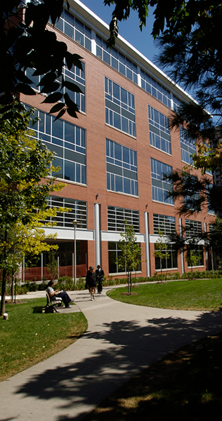 Landscaped Pathway with Brick and Glazed Facade