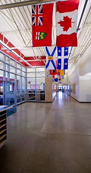 Entrance Atrium and Hallway with Canadian and Provincial Flags