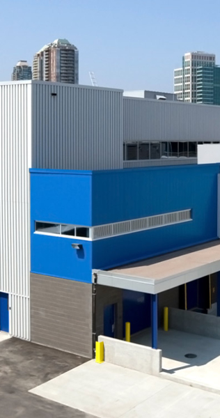 Exterior entrance of Sky Train showing cladding