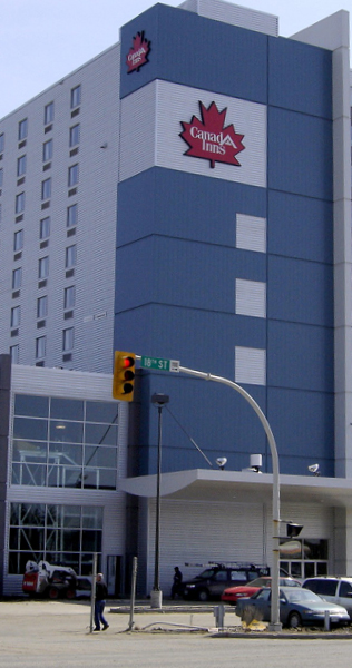 Exterior of Canad Inns Hotel in Brandon showing entrance and signage