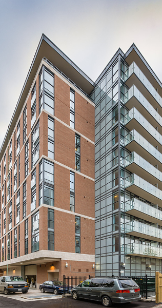 Exterior view of Berkeley Apartments showing different finishes