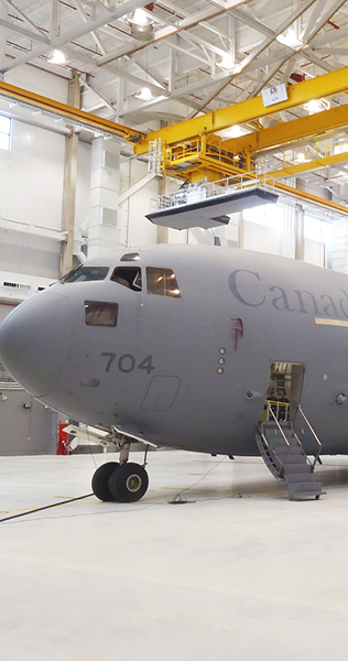 Interior of Maintenance Hangar No 1 for 8 Wing CFB Trenton showing large plane