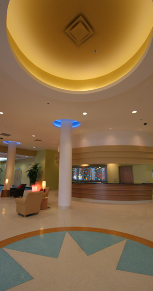Lobby of the South Beach Casino Hotel showing reception area and ceiling detail