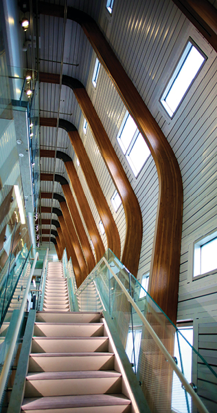 UBC Nest Long Staircase with Glulam Beams