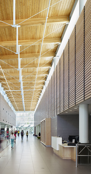 Long Hallway with Clearstory and Timber Ceiling