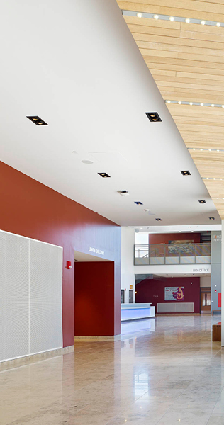 Hallway Detailing Millwork Ceiling Detail Crimson Wall and Marble Flooring