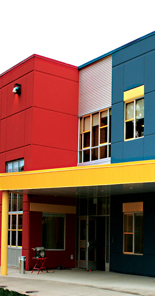 Colourful exterior of the LC Skerry School