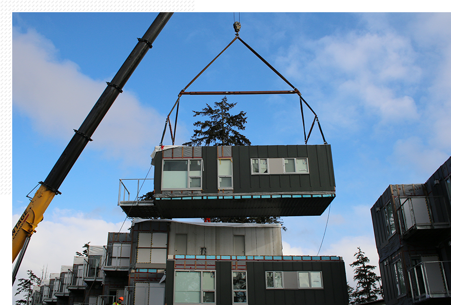 modular unit being lifted in to place