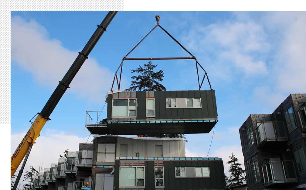 modular unit being lifted in to place
