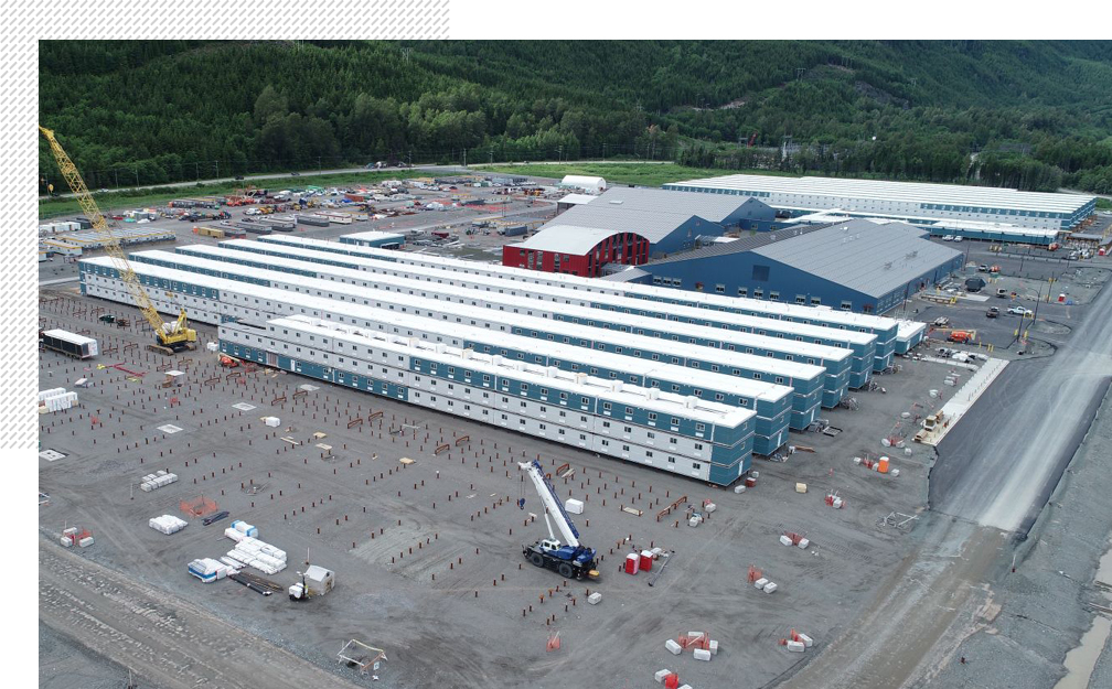 aerial shot of warehouse buildings at LNG