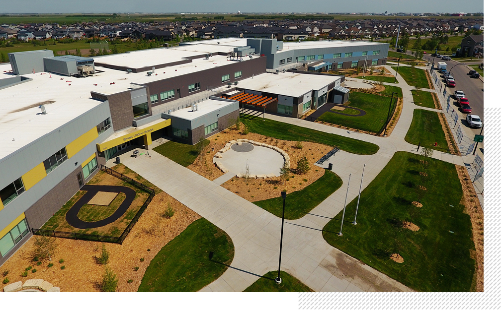 aerial shot of the school