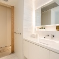 Interior of Stack modular unit showing bathroom and hallway