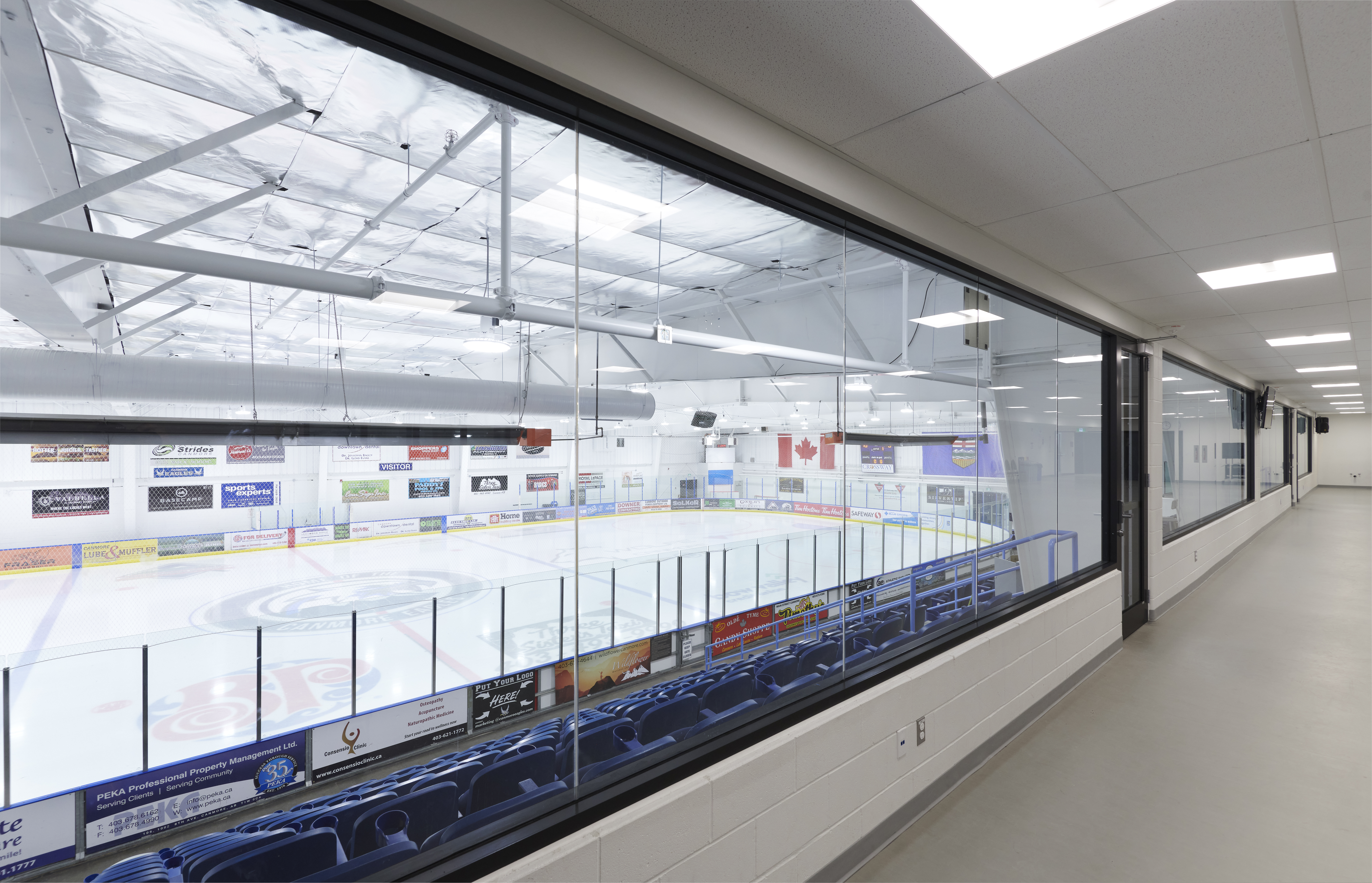 Interior of the Canmore Recreation Centre showing ice rink