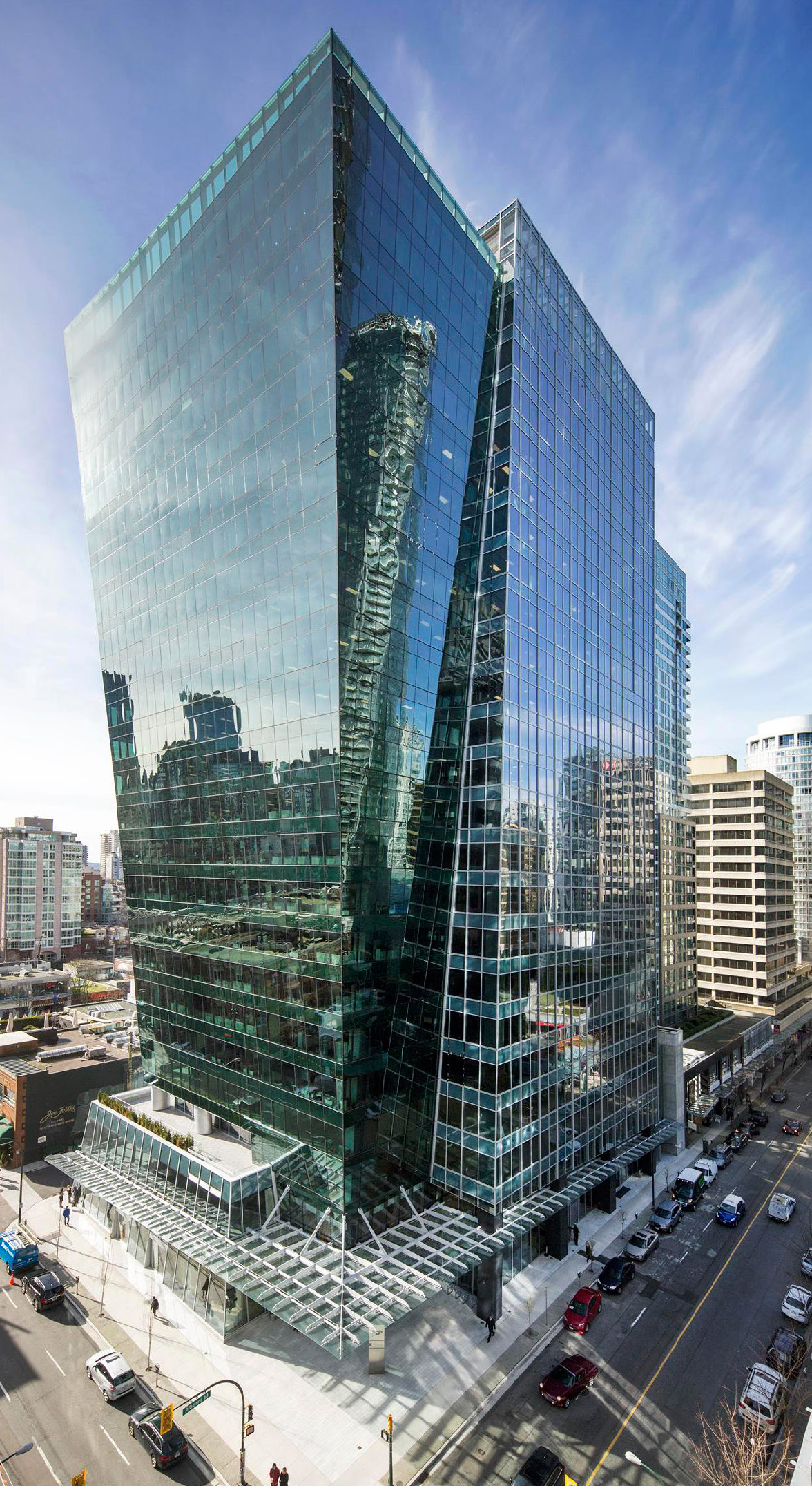 Tall glass building downtown