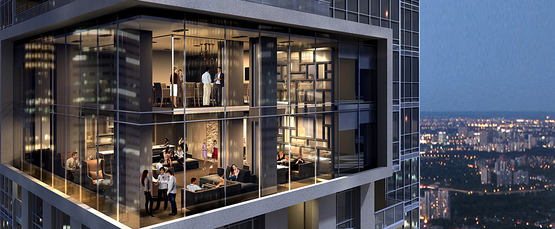 Exterior close up of 88 Scott Condominiums showing communal area
