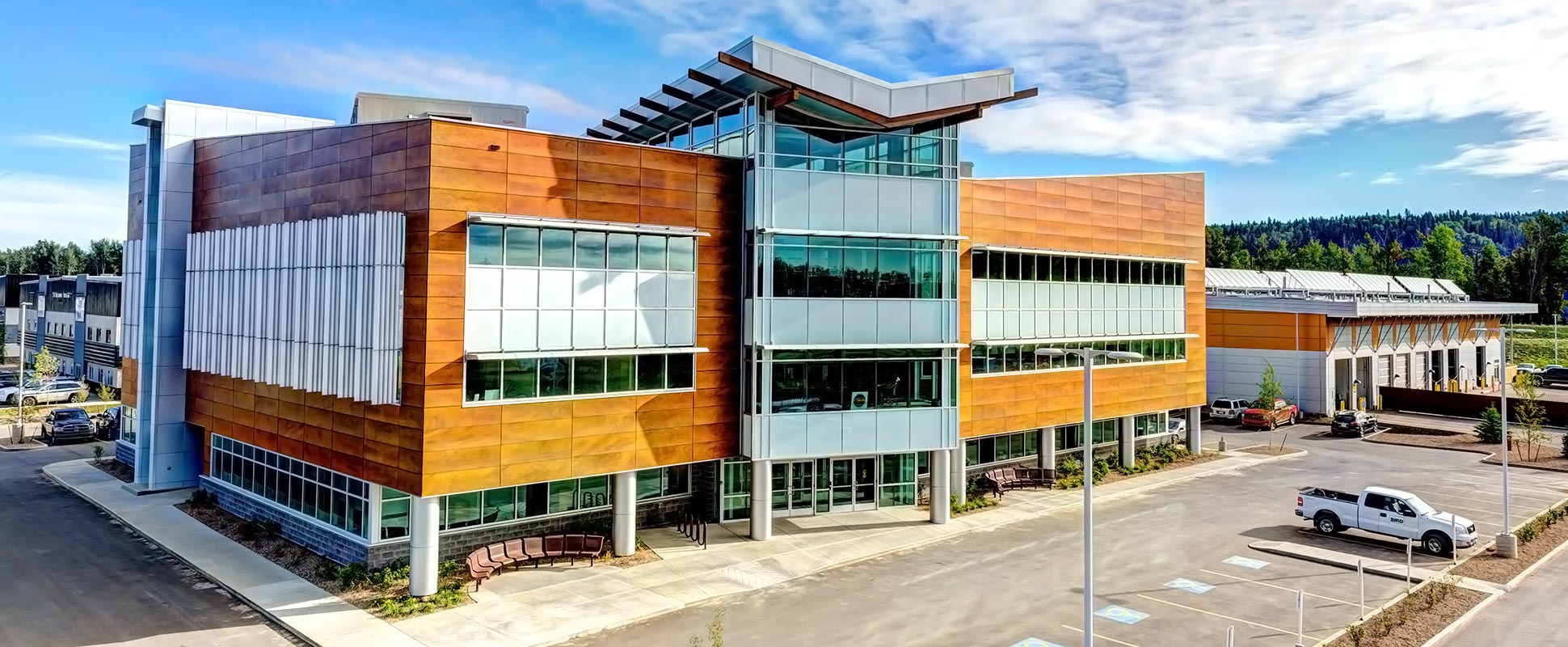 Exterior of the Acden Corporate Headquarters & Fleet Facility showing entrance and front facade