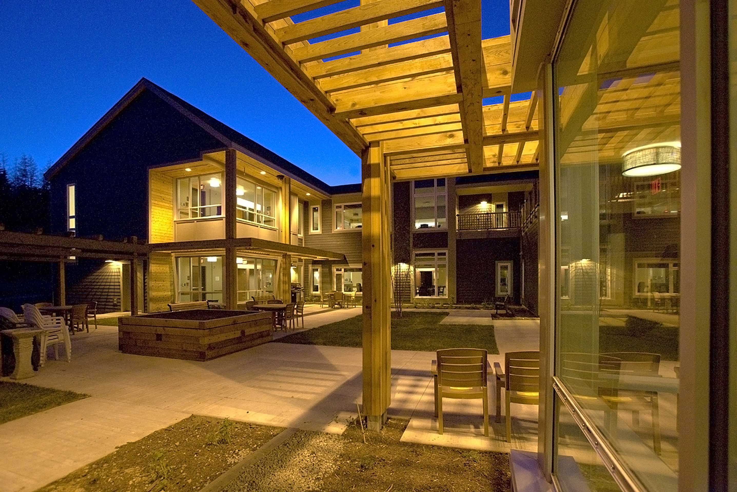 Exterior of Alderwood Rest Home at night