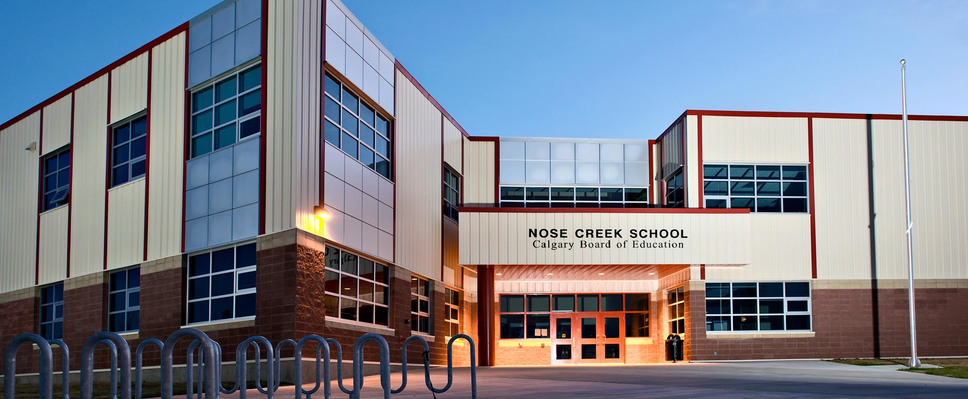Exterior of Nose Creek School entrance