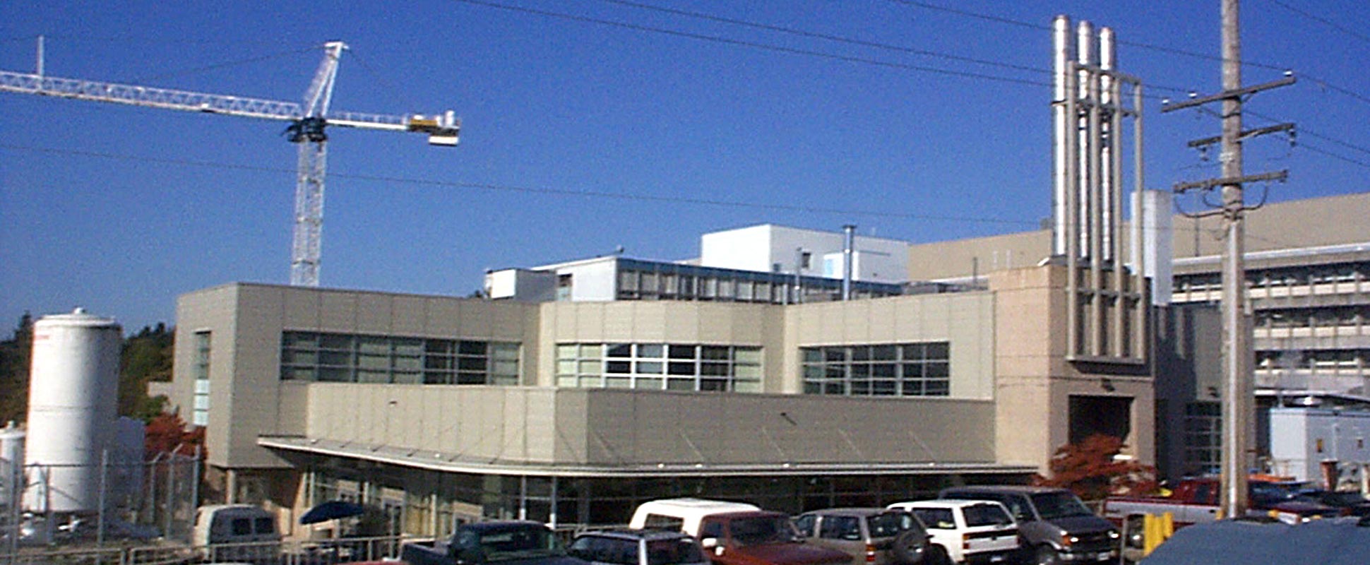 Brandon General Hospital Energy Centre exterior with crane in background 