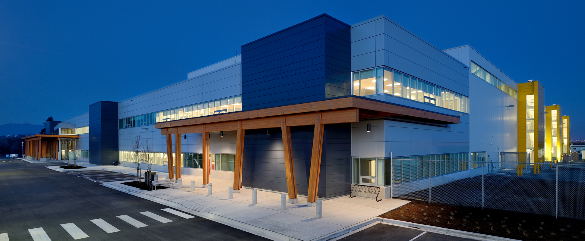 Canada Post Pacific Processing Centre exterior lit at night