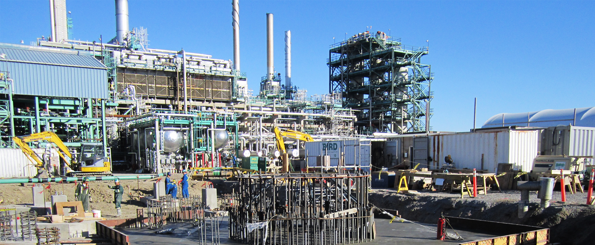 Close up of Consumers' Co-operative Refineries Limited General Civil Works underway on a sunny day