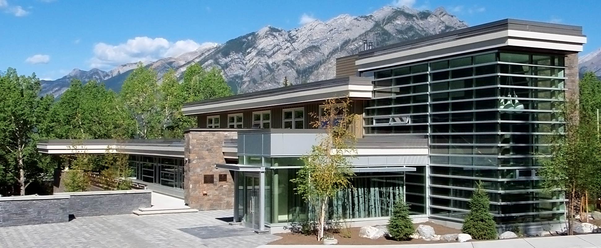 Donald Cameron Centre exterior with mountains in background
