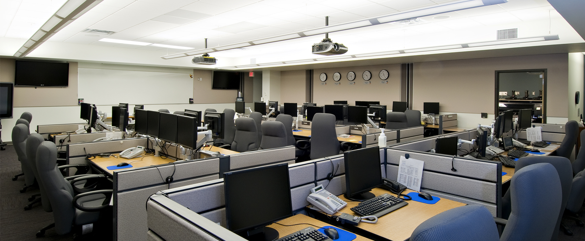 Emergency Operations Control Centre interior showing work stations