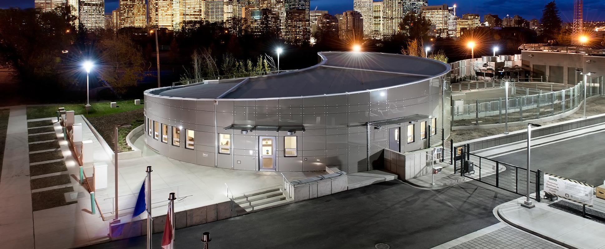 Emergency Operations Control Centre lit at night 