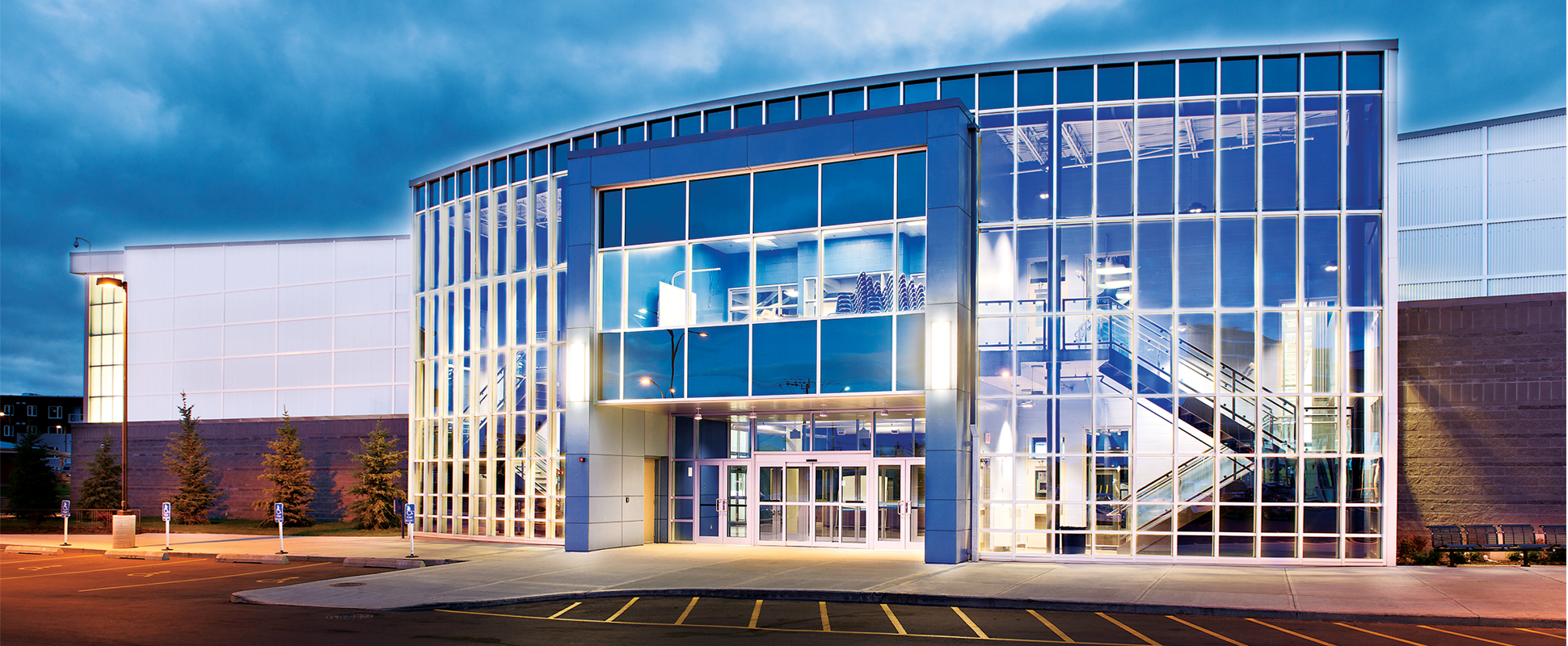 Genesis Place Phase III exterior showing glass facade