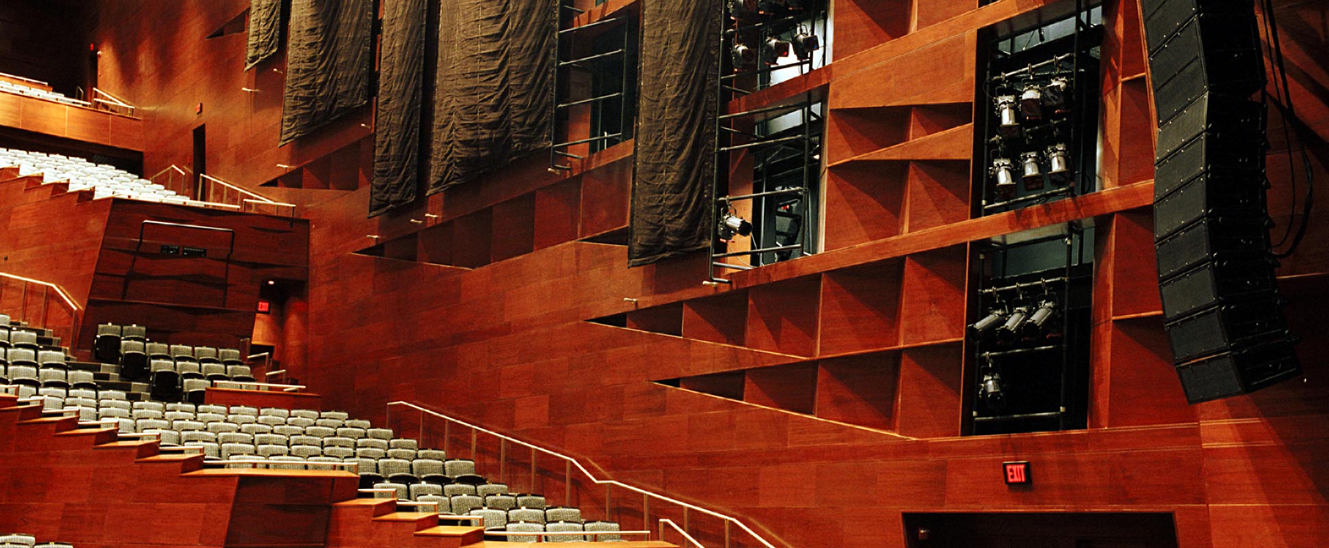 Jubilee Auditoria interior showing seats and side acoustic panels