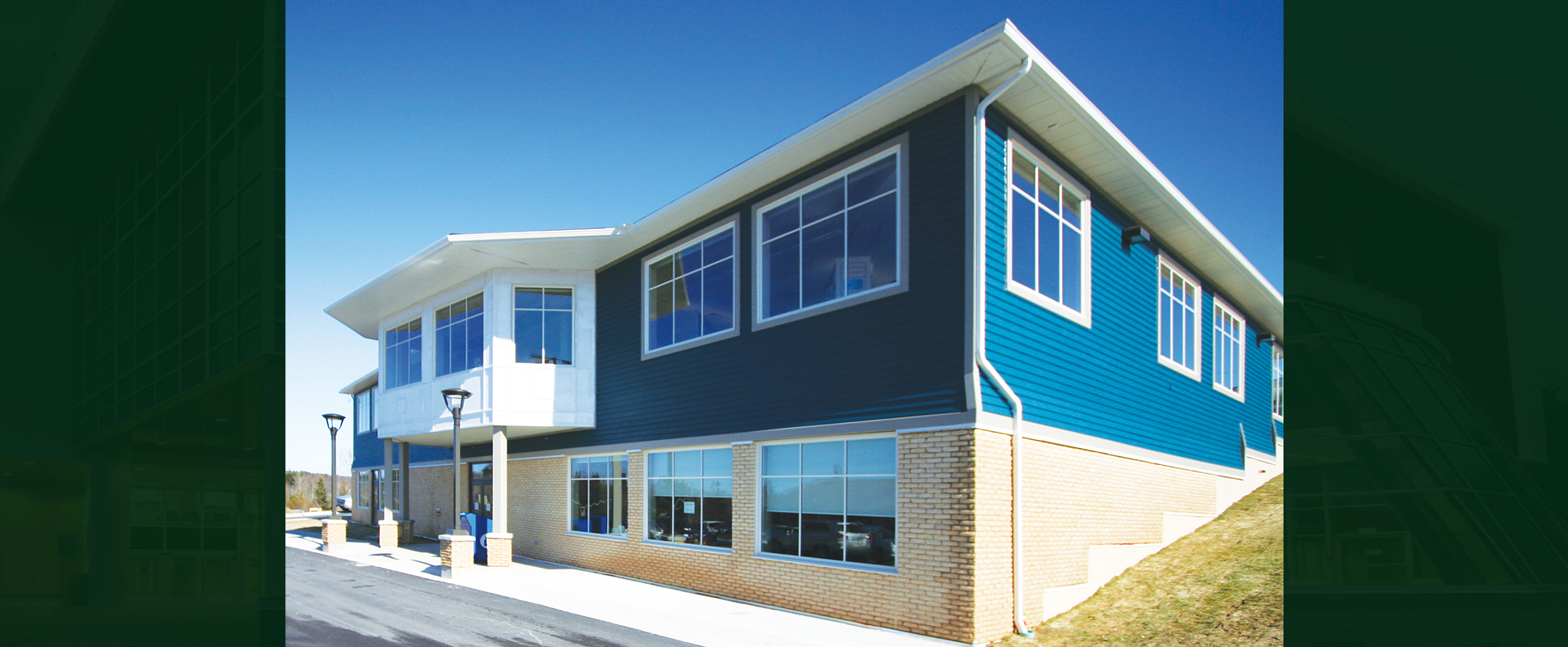 Kennebecasis Valley Public Library exterior showing blue and white cladding