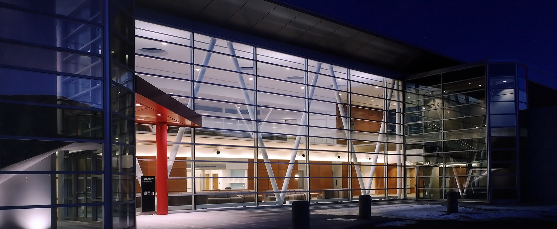 Kitimat General Hospital and Health Centre exterior at night 