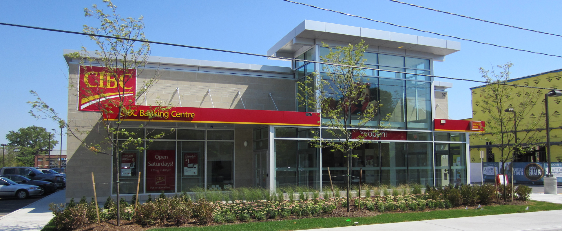 Leaside Village at 85 Laird Drive showing CIBC building 