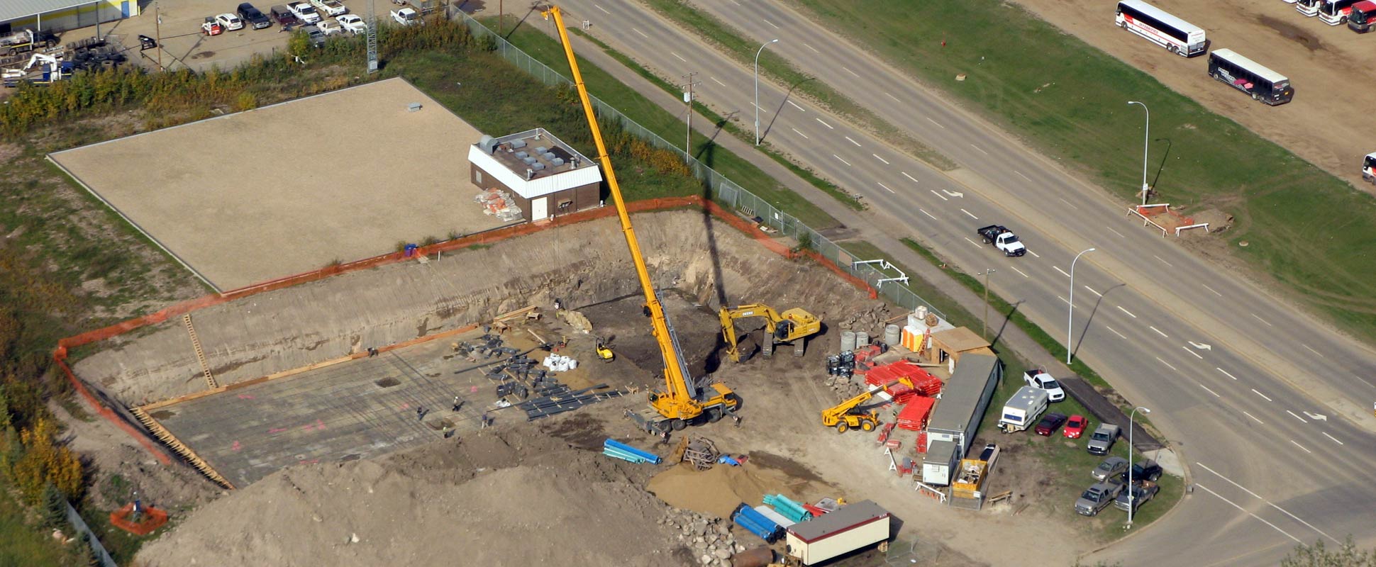 MacKenzie Pumphouse and Reservoir Facility under construction showing machinery at work
