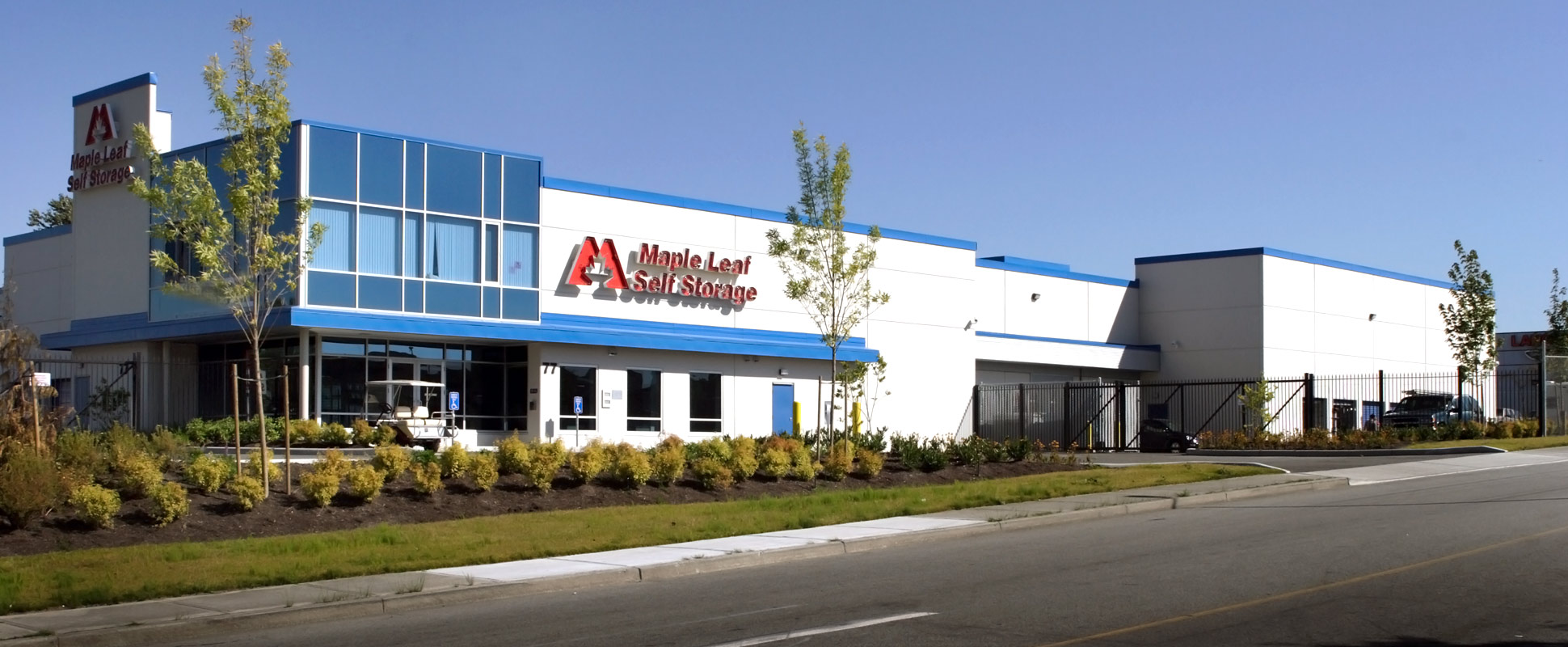 Maple Leaf Self Storage Facility exterior showing building signage and front entrance 