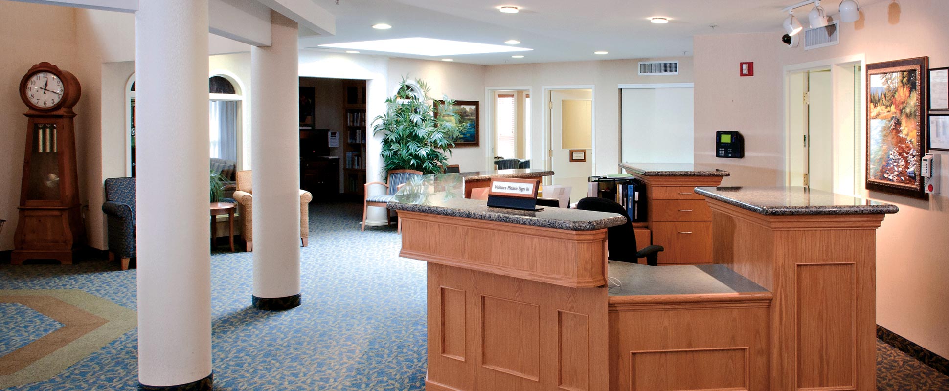 McKenzie Towne Retirement Residence interior showing reception area 