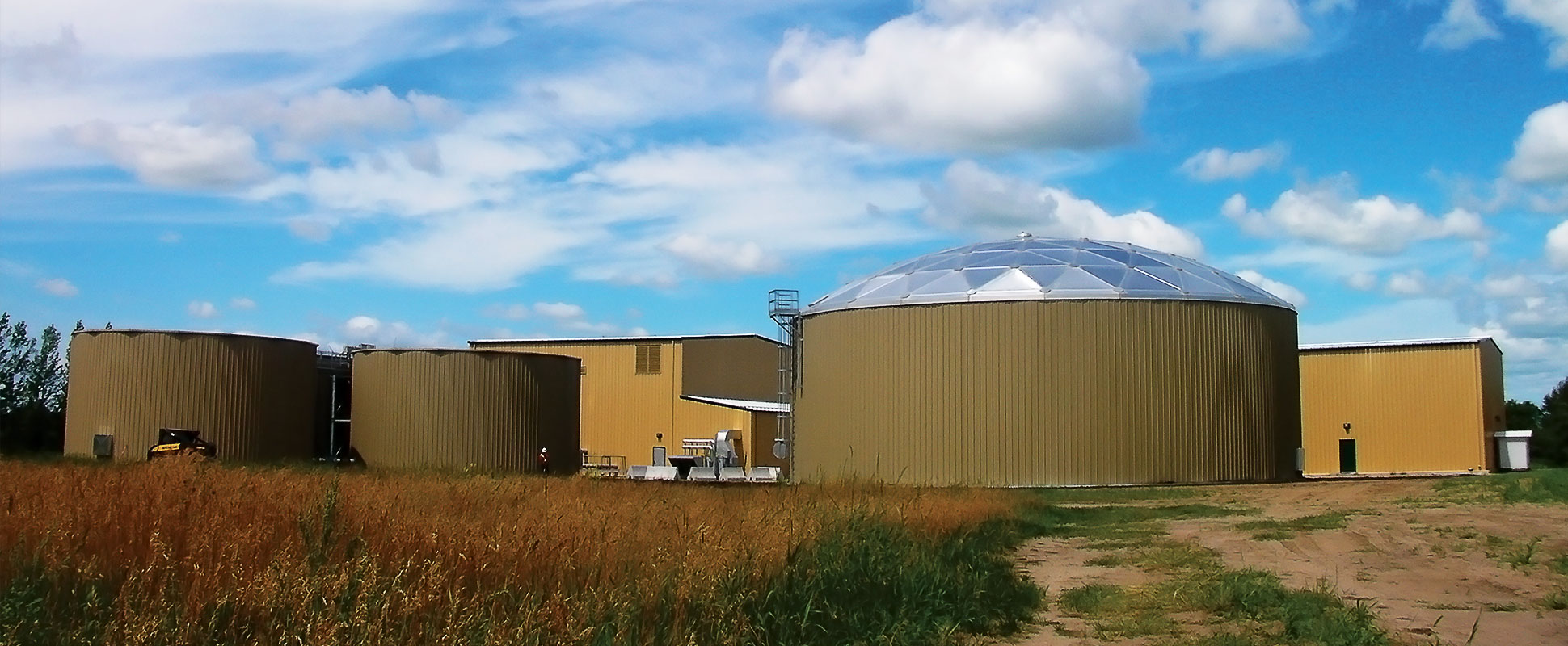 Neepawa Wastewater Treatment Facility exterior showing dome with silver roof 