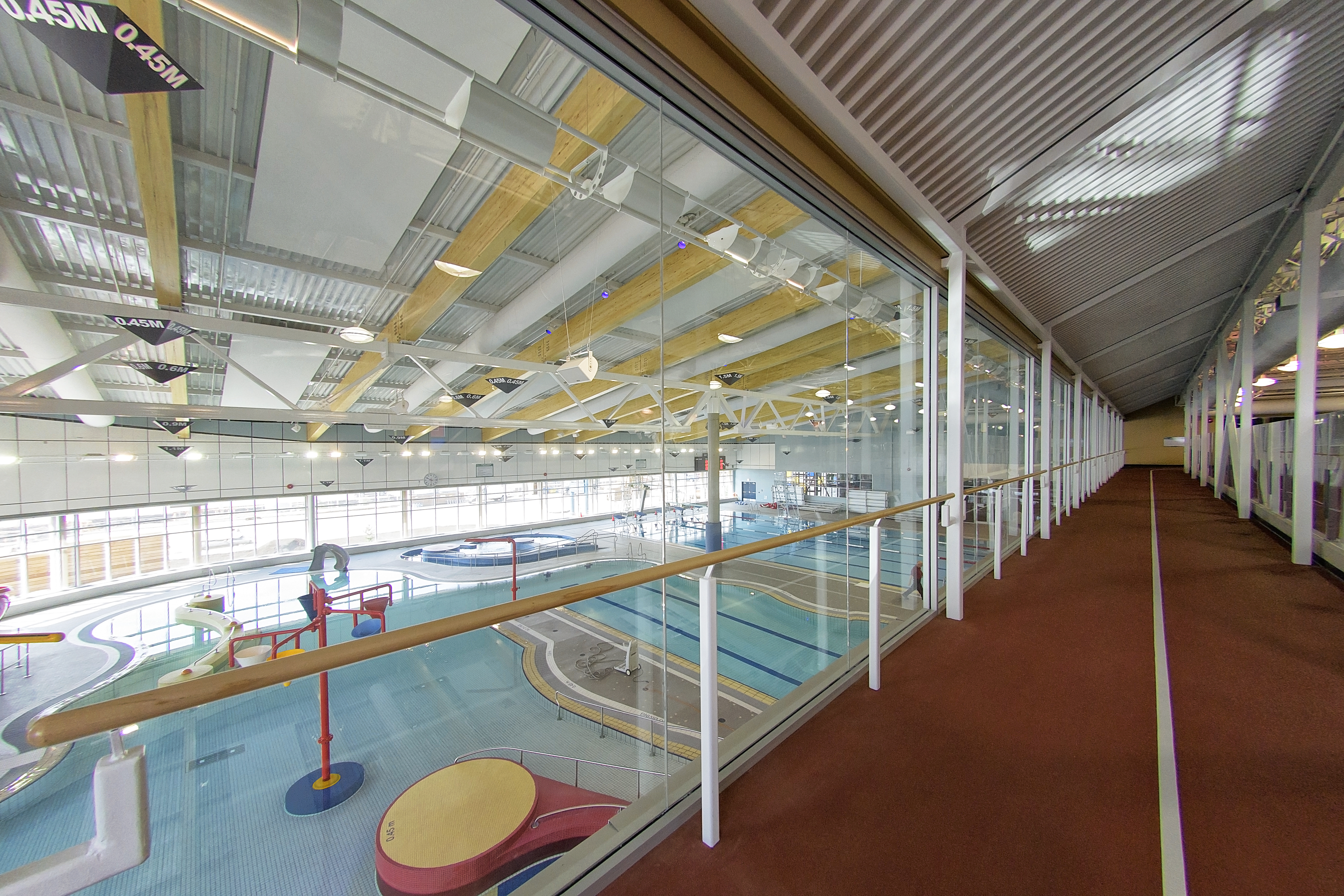 Indoor track beside pool