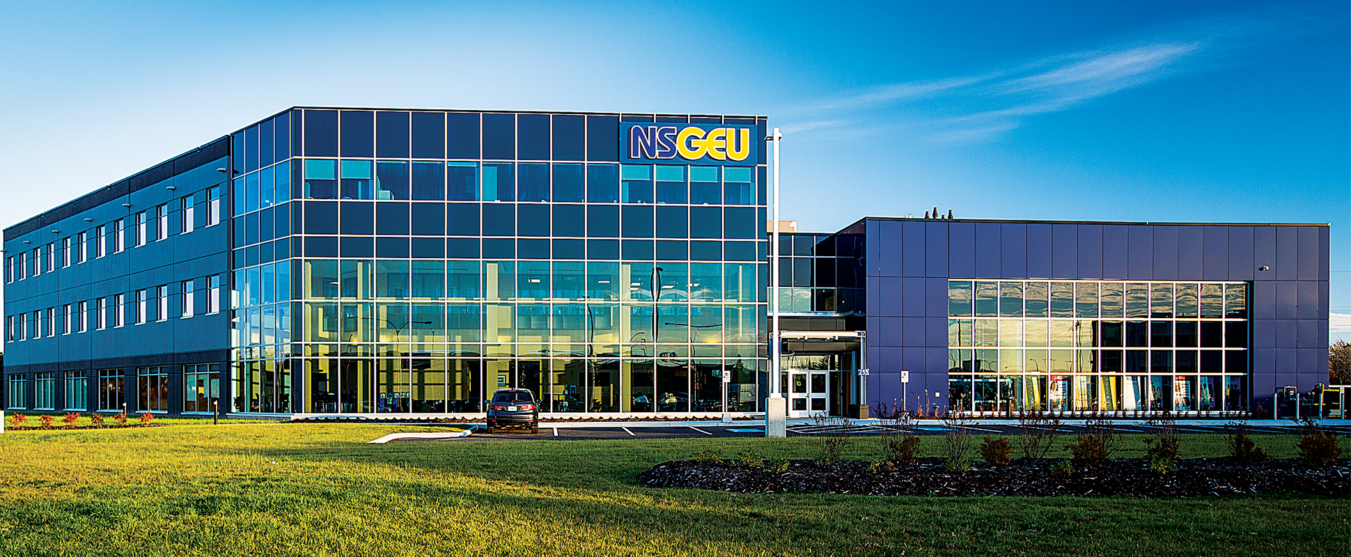 NS Government and General Employees Union Headquarters exterior showing glass facade