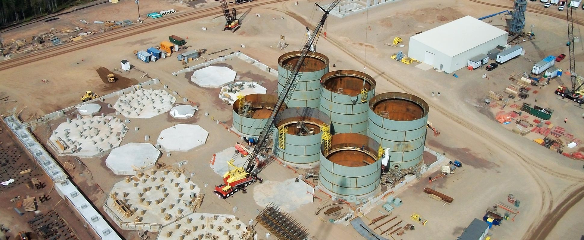 Picadilly Potash job site with crane in the middle ground